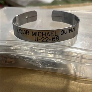 Personalized Silver-Tone Military Style Cuff Bracelet - Custom Name & Date